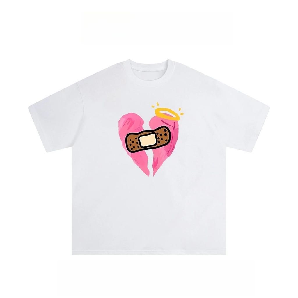 Summer Best-selling American Trendy Brand Heart-print T-shirts for Men and Women, Street Fashion and Hip-hop Style T-shirts