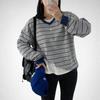 Mizqz Women Striped V Neck Color Block Loose Fit Sweatshirt
