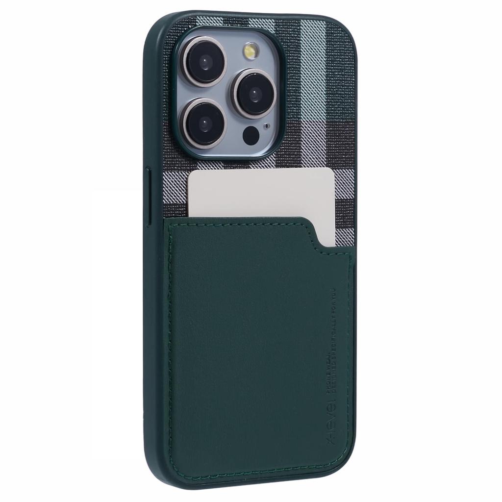 For iPhone 15 Pro Case Card Slot Leather Coated PC+TPU Hybrid Protective Cover