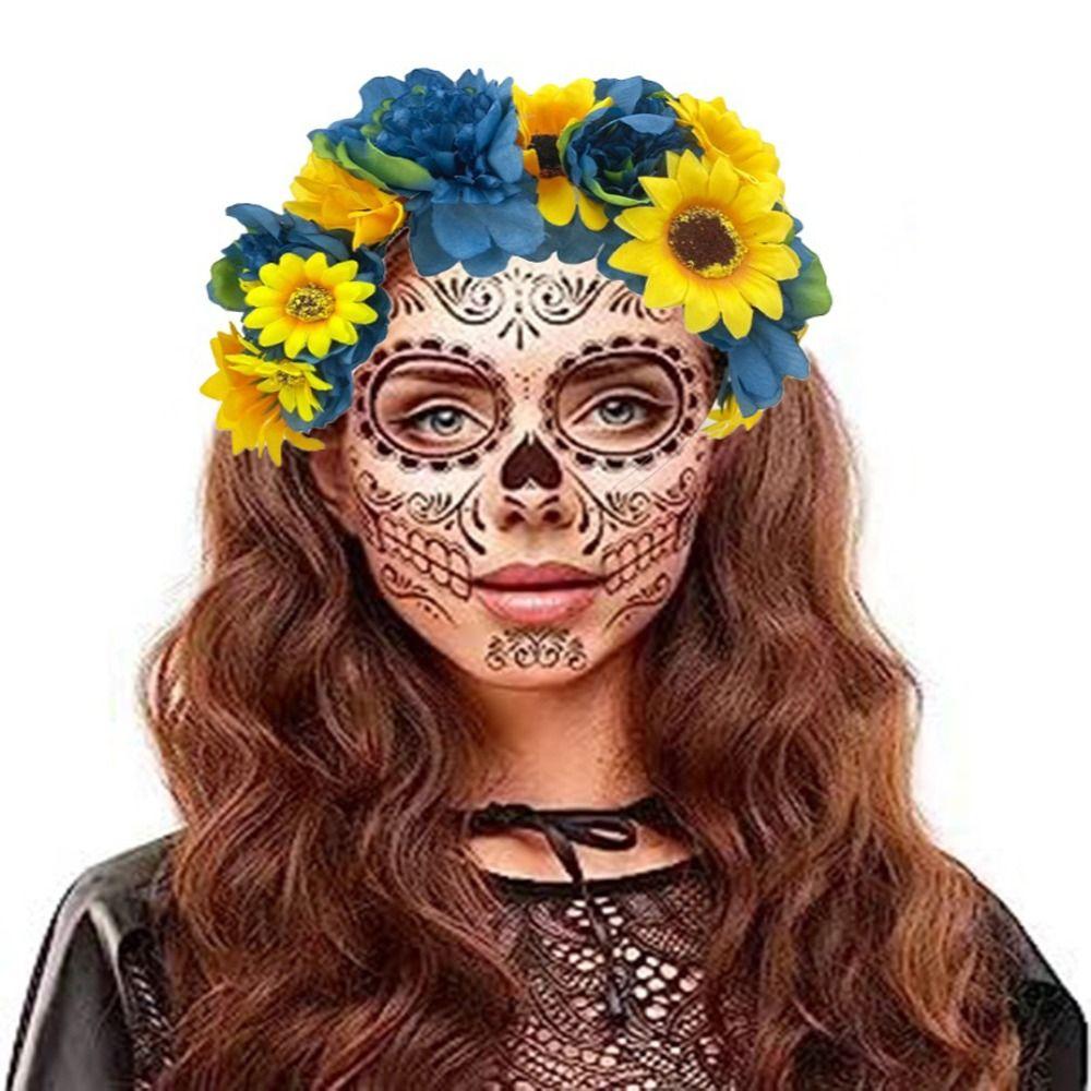 Rose Flower Simulation Flower Headband Skeleton Skull Hair Hoop Cute Halloween Hair Band  Festival