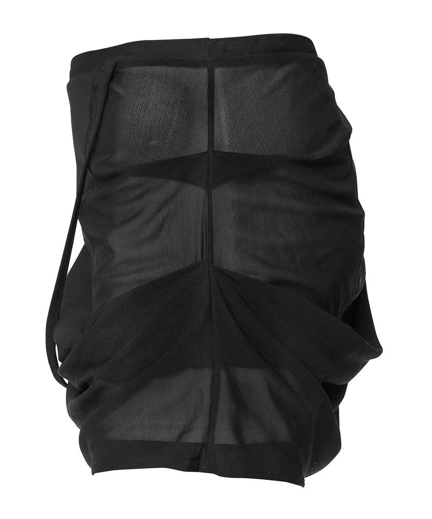 Peulleeoeob Draped Mesh Layered Mini Skirt (Fl-265_Black)