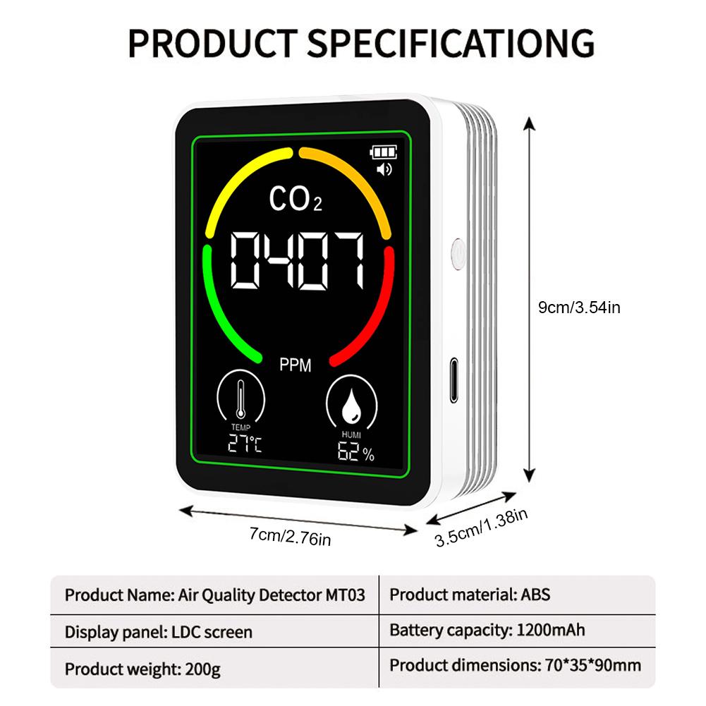 3 In 1 TVOC Detector LED Digital Display Temperature Humidity Monitor Backlit Greenhouse Gas Monitor for Agricultural Production