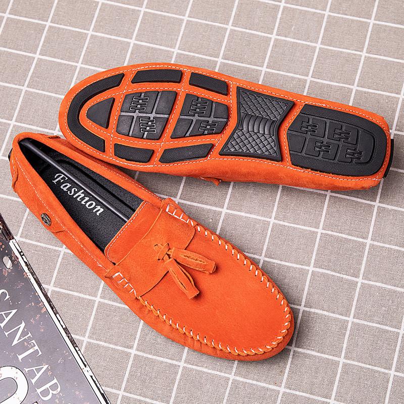 Summer Fashion Orange Loafer Shoes Men Casual Comfortable Suede Leather Shoes Men Low Slip-On Driving Shoes Men Flats Size 38-46