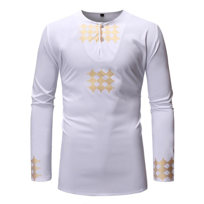 

Men s African Style European Size Hot Stamping Long Sleeve Shirt ZT-FZ28 Extra Large белый