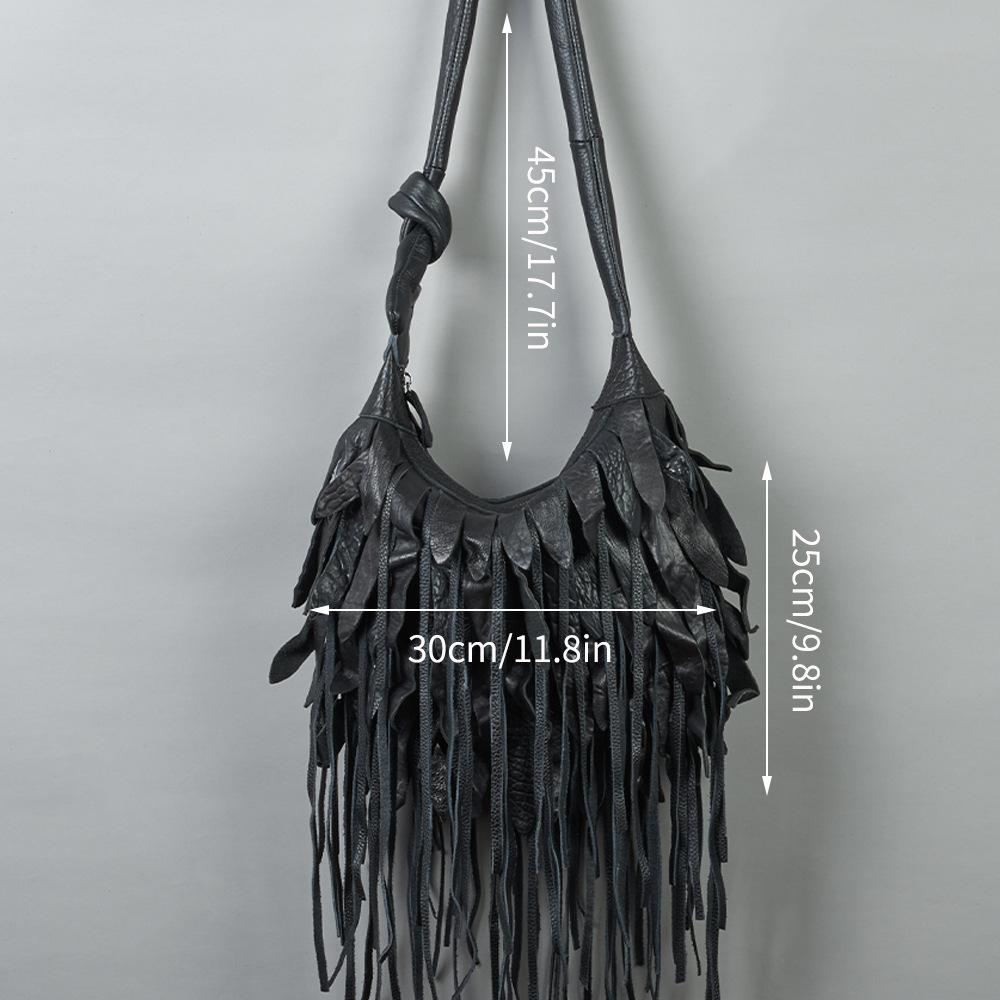 

Personalized Obo Bag Leather Sheepskin Women S Shoulder Bag Black Striped Tassel Soft Casual Batch