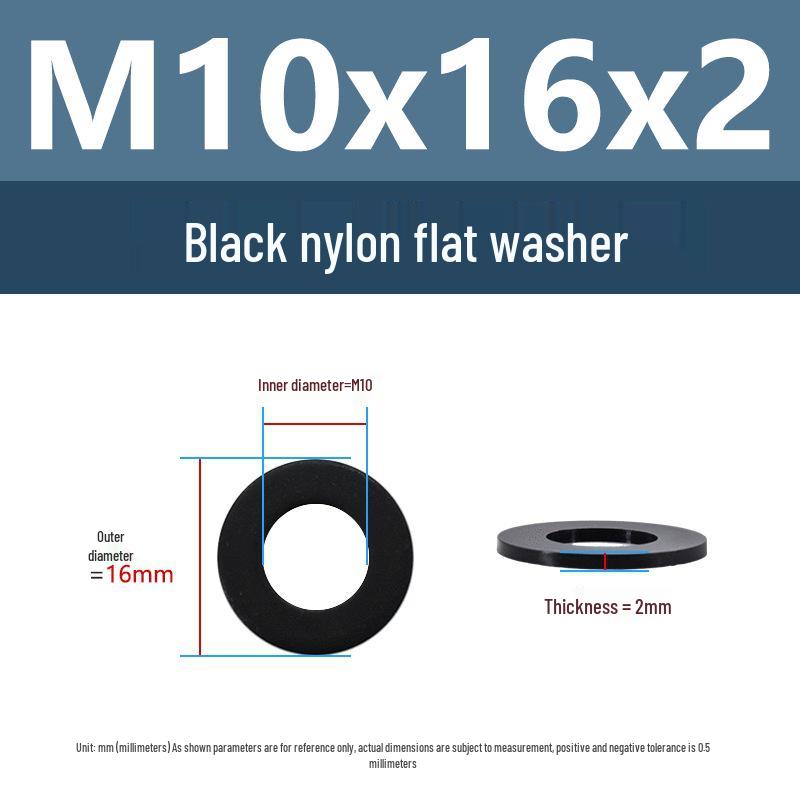 Yigu High-Temperature Insulated Black Nylon Flat Washer (M2, M3, M10, M16, M24)