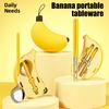 1 Stuk/1 Set Banaan Reisset met Eetstokjes Lepel Herbruikbaar Kantoor School Kamperen Buiten Kamperen Wandelen Picknick Draagbare Bestek Set