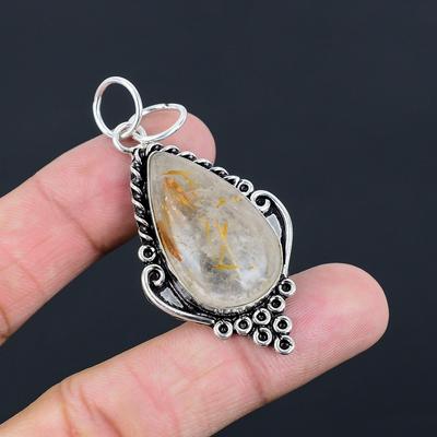 Päron Gyllene Rutilsten Infattning Födelsedag Unik Hänge Smycken Sterling Silver