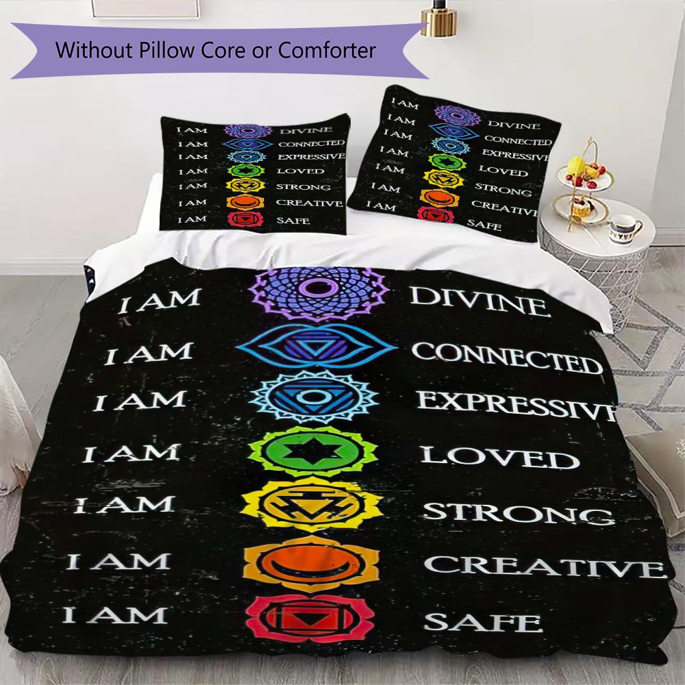 1PC Chakras Theme Bedding Quilt Set Quilt Cover Pillowcase Home Decoration Birthday Gift (1 * duvet cover + 2 * pillowcase, without core)A11