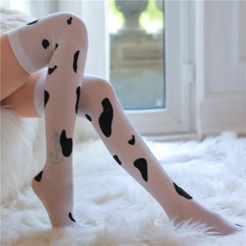 New Women'S Cosplay Stockings Kawaii Cow Spots Printed Thigh High Stockings Cute Lovely Milk Pantyhose