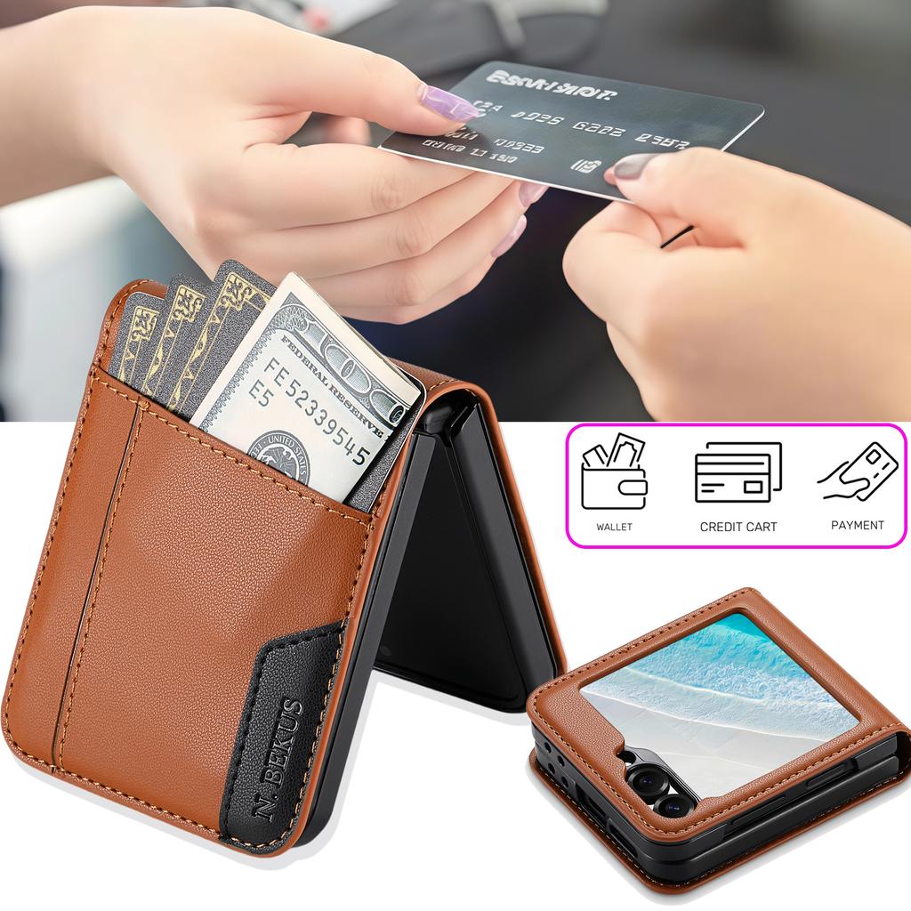 N.BEKUS For Samsung Galaxy Z Flip6 5G/Flip7 FE 5G Case Card Slot PU + PC Phone Back Cover