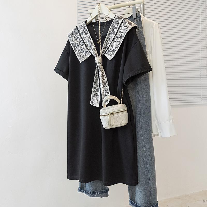 Plus Size Korean Style Lace Ruffle Dress – Summer Short Sleeve Pullover M