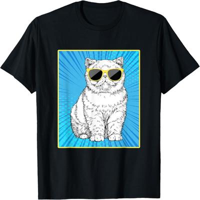 Exotic Shorthair Cat Portrait Pop Art Cat with Sunglasses T-Shirt