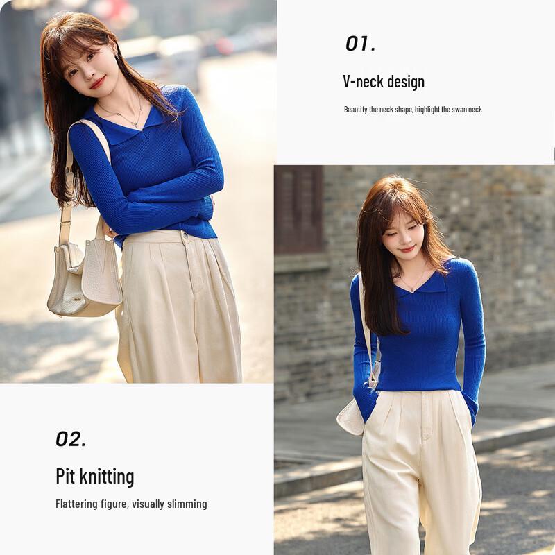 Elegantes Damen Strickpullover mit V-Ausschnitt und langen Ärmeln, figurbetont