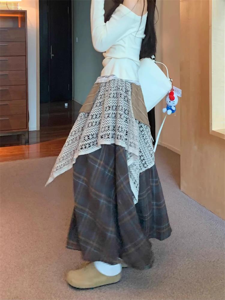 Asymmetrical Skirts Women Midi Gothic High Street Y2k Irregular Fashion Aesthetic Mujer Faldas Casual Punk Style Patchwork Retro