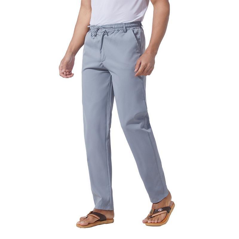 

Cotton and Linen Plus Size Men s Pants Breathable Sweat-absorbing Trousers Basic Casual Wide-leg Pants XXXL сірий
