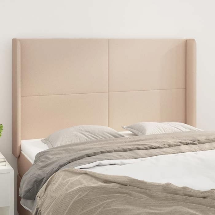 Tête de lit - MAISON EXCLUSIVE - Avec oreilles - Similicuir Cappuccino - 147 x 16 x 118/128 cm - Hauteur réglable