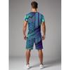 Men's 3D Geometric Cartoon Print, Summer Breathable Casual Round-neck Short-sleeved Fitted Shorts Set