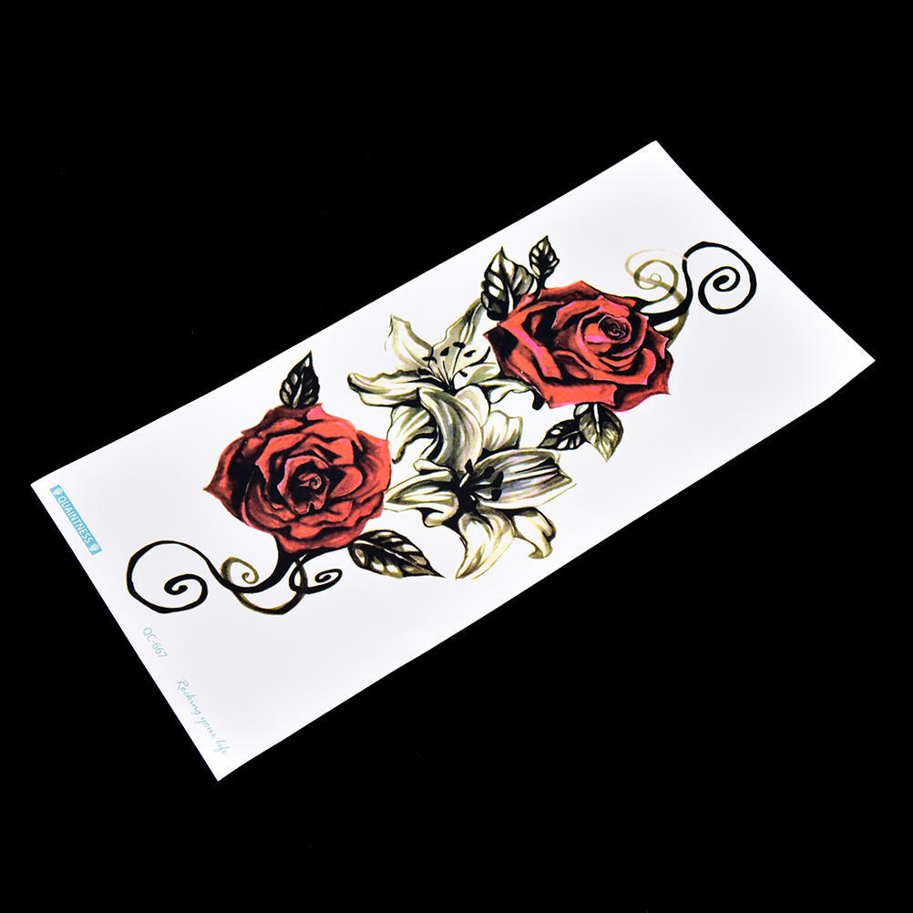 Fake Temporary Tattoo Sticker Red Rose Flower Arm Body Waterproof Women Art