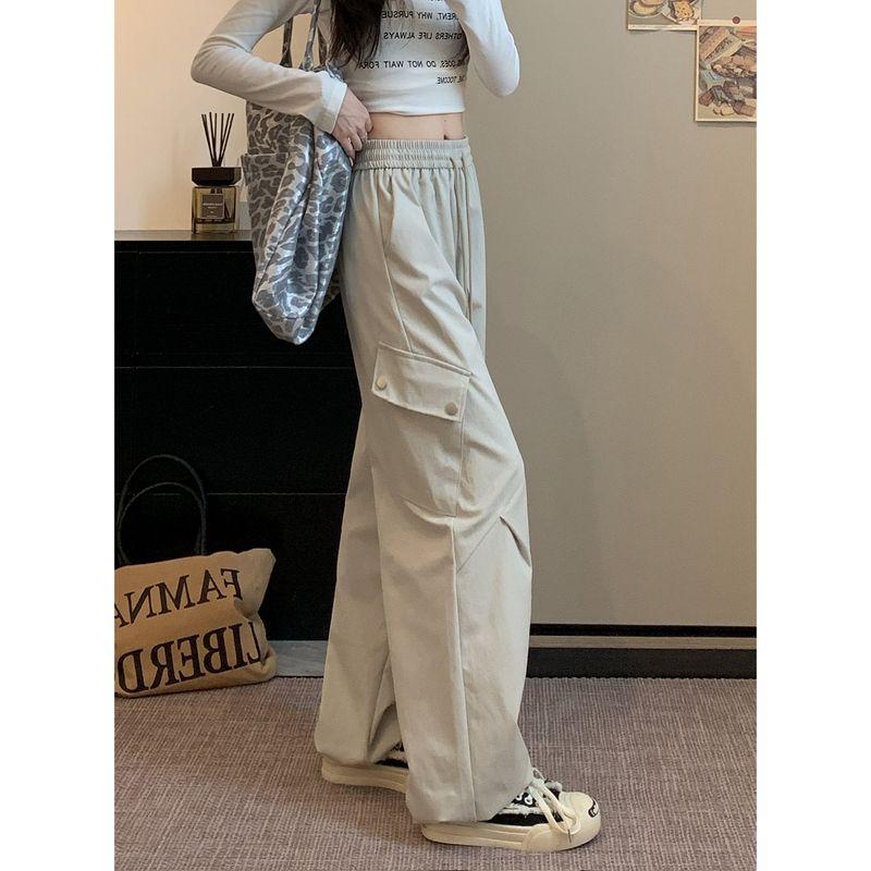 American Style Sexy High Waist Style In Gray Casual Pants Cargo Pants Women's Autumn Loose Drooping Loose Pants Straight-Leg Pants Mop Pants