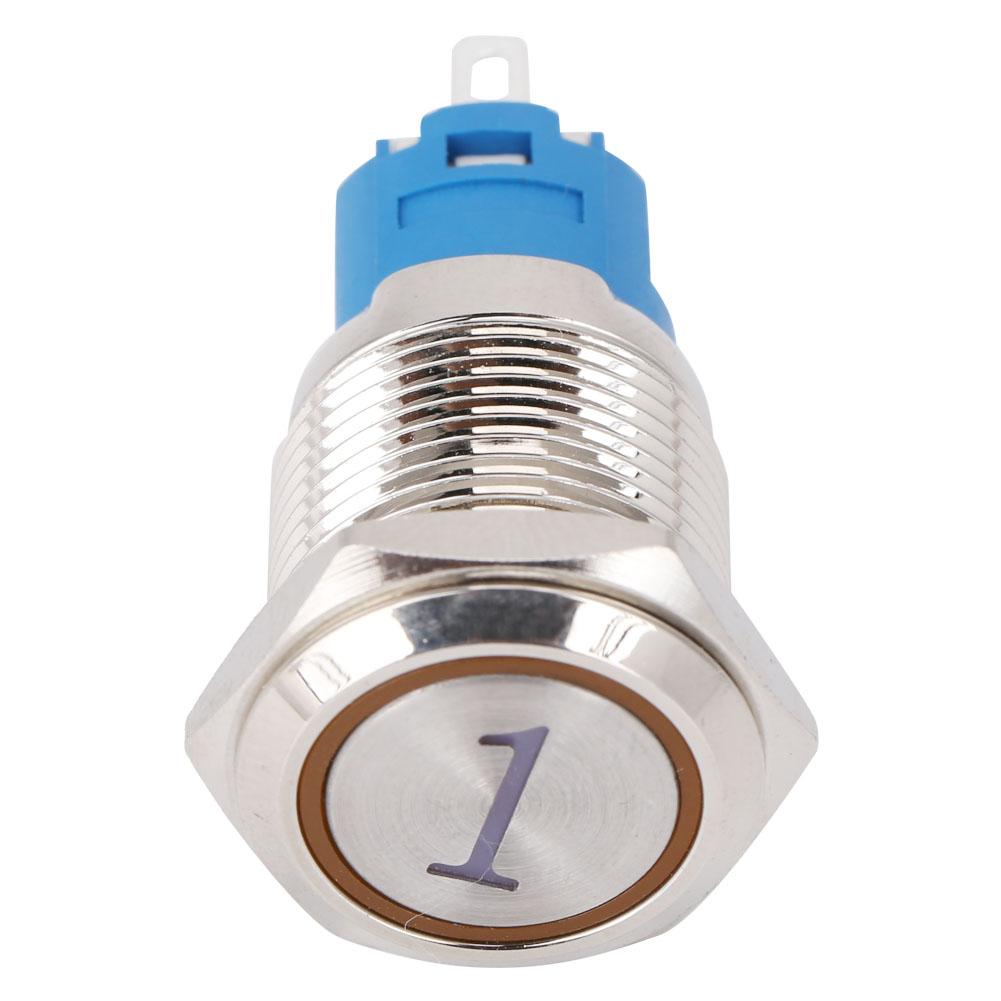 2pcs 16mm Reset Momentary Push Button Switch Flat Round 5 Pin with LED and Digit 1