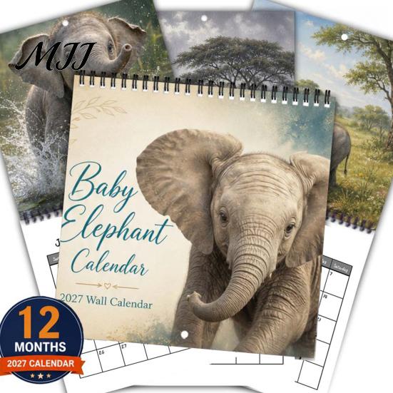 Cute Baby Elephant Decor 2027 Wall Calendar, Hanging Natural Year Round Planning Tool Wild Animal Monthly Planner for Office, Home, Gift Wildlife