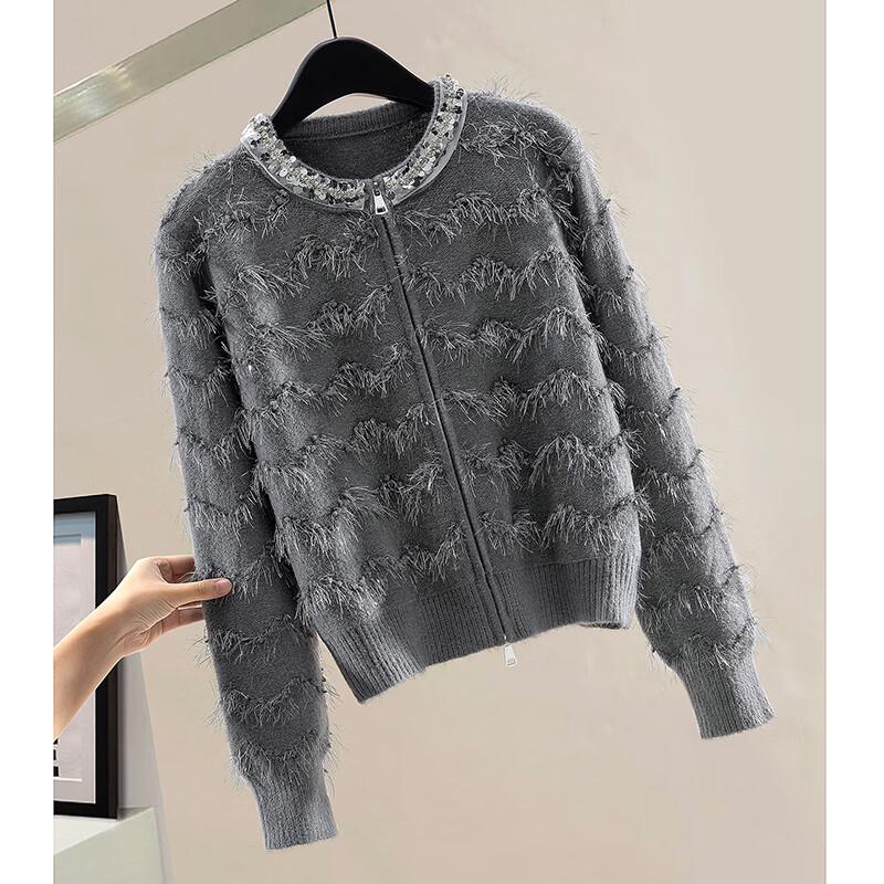 She Chi Women's Wave Pattern Sequin Knit Cardigan