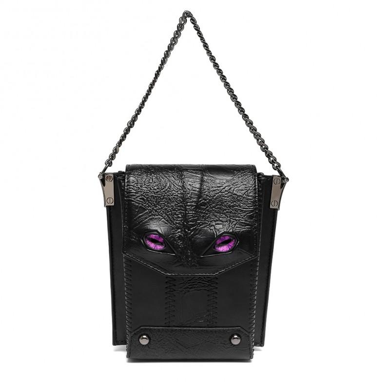 Gothic Punk Mini Crossbody Bag Women PU Shell Shape Shoulder With Rivets Chain Detail