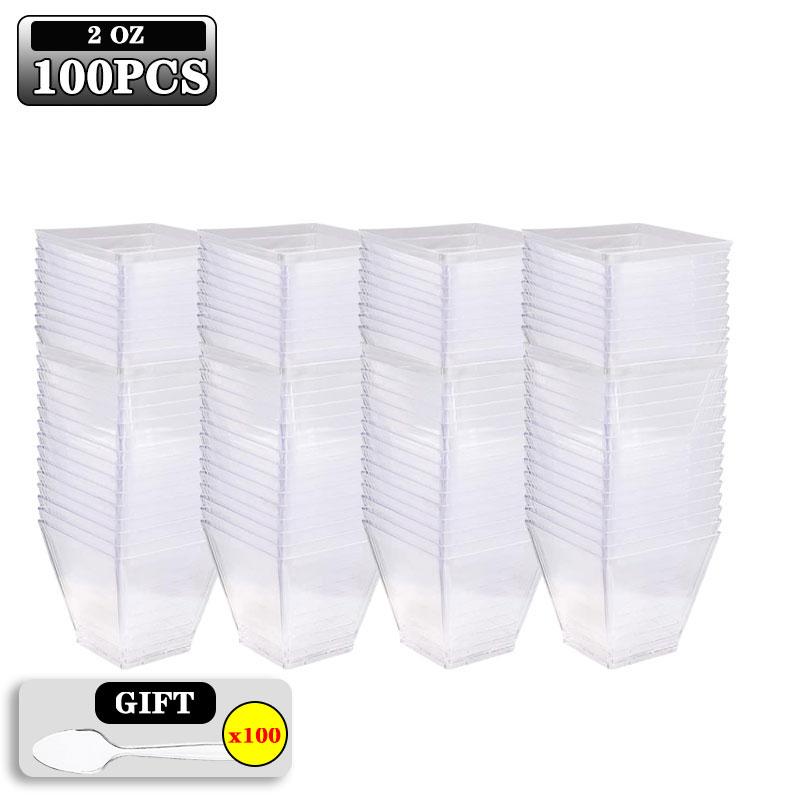 2/4/5OZ Square Plastic Dessert Cups for Mousse Pudding Trifle Jelly Ice Cream Parfait Disposable Serving Dessert Party Supplies