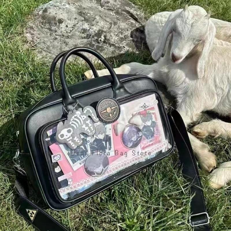 Y2K Cute Lolita Ita Bag Large Capacity Shoulder Crossbody Bag Kawaii Girls Transparent Messenger Bag DIY Display Casual Handbags