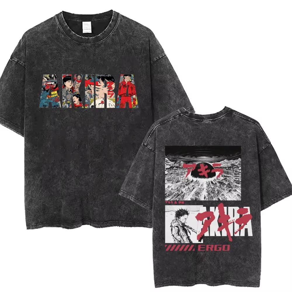 2026 Summer Fashion Trendy Tee Washed Retro Japanese Anime Akira Print Cotton Men Woment Tshirt Y2k Hip Hop Streetwear Tshirt