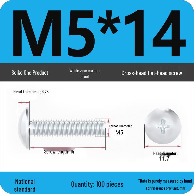 White Zinc M3-M6 Phillips Flat Head, Pan Head, and Mushroom Head Machine Screws