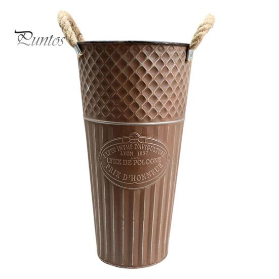 Retro Style Metal Flower Pot Vintage Buckets, Rustic Vases with Handles, Floral Containers, Wide Balcony Arrangement Holder Mouth Plant Display