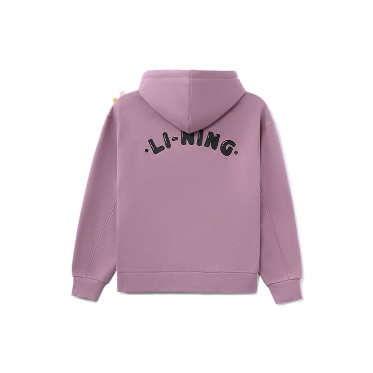 Li-Ning Steven Harrington Series Fun Print Fleece Warm Loose Pullover Hoodie Unisex Hoodies Lavender AWDRF79-1