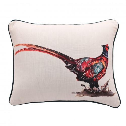 Meg Hawkins Oblong Cushion with Wooden Buttons - Pheasant