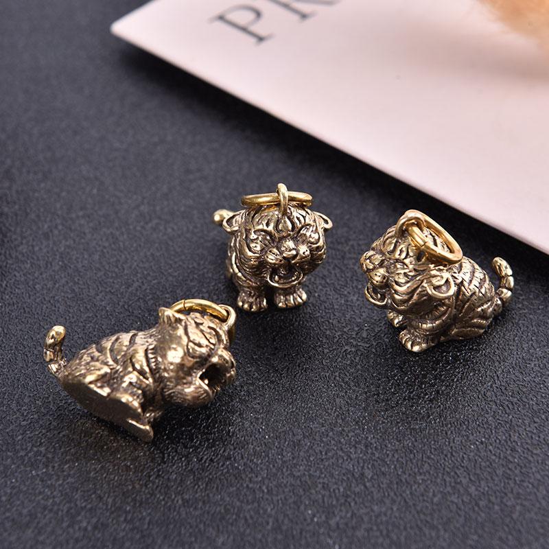 Brass Cartoon Little Tiger Animal Keychain Pendant Zodiac Tiger Small Pendant