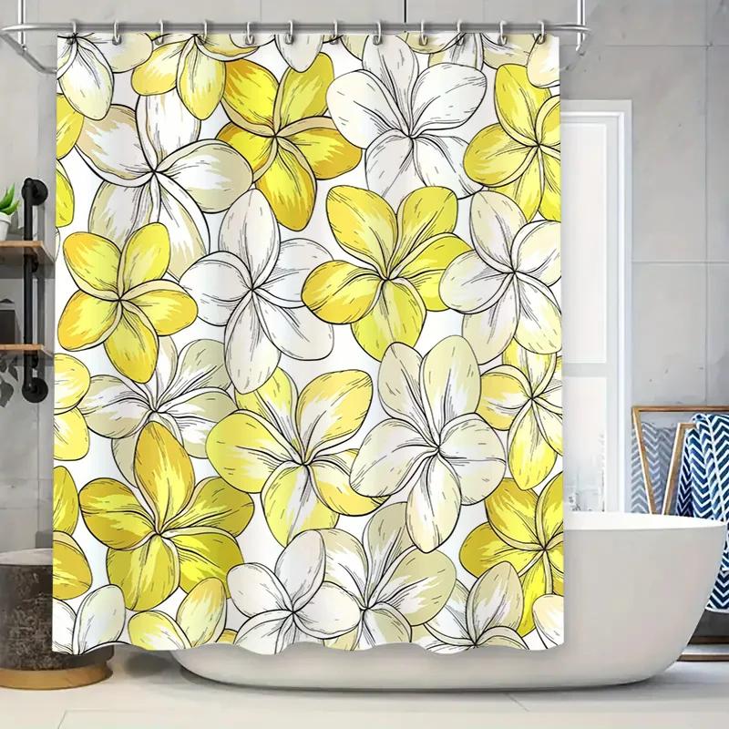 

Elegant Yellow Flowers Shower Curtainwaterproof Print Bathroom Decor For Home Use Modern Floral Design Bath W60H190(CM)-1 Pcs