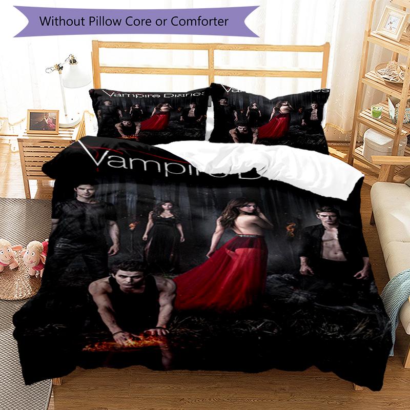 3pcs Vampire Diaries Bedding Set Duvet Cover Closure Includes 1 Duvet Cover & 2 Pillowcases, Soft and Comfortable for All Seasons.