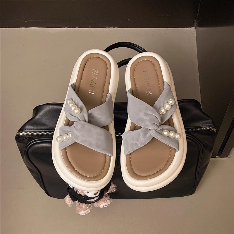Plateau-Crossover-Slipper Damen 2025 neu modisch und bequem lässig coole Slipper Damen französische Perle mit Rock Sandalen