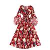 Summer new French retro collar lantern sleeve print dress high waist word skirt chiffon skirt big swing dress