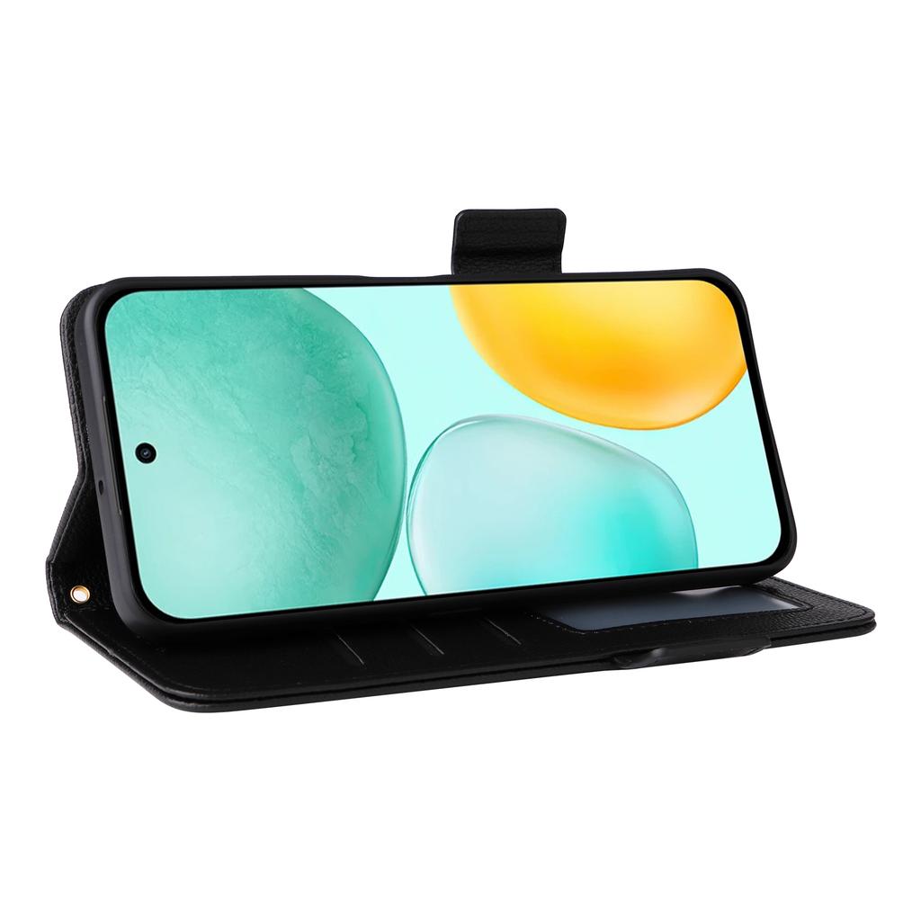 For Honor X6c 4G Case with Wrist Strap Litchi Texture PU Leather Wallet Phone Cover