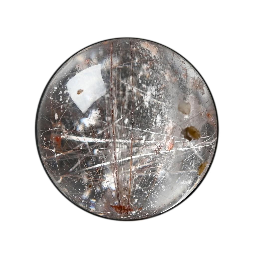 Eigado Red Rutilated Quartz Gold Needle Good Power Amulet for Financial and Career Luck Sphere, 36mm, 66g, Quartz, Fortune, Stone,