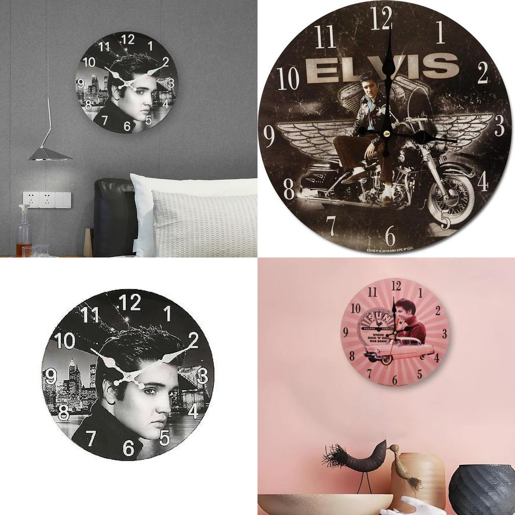 Minimally Retro Elvis Presley Patterned Wall Clock For Living Room Decor