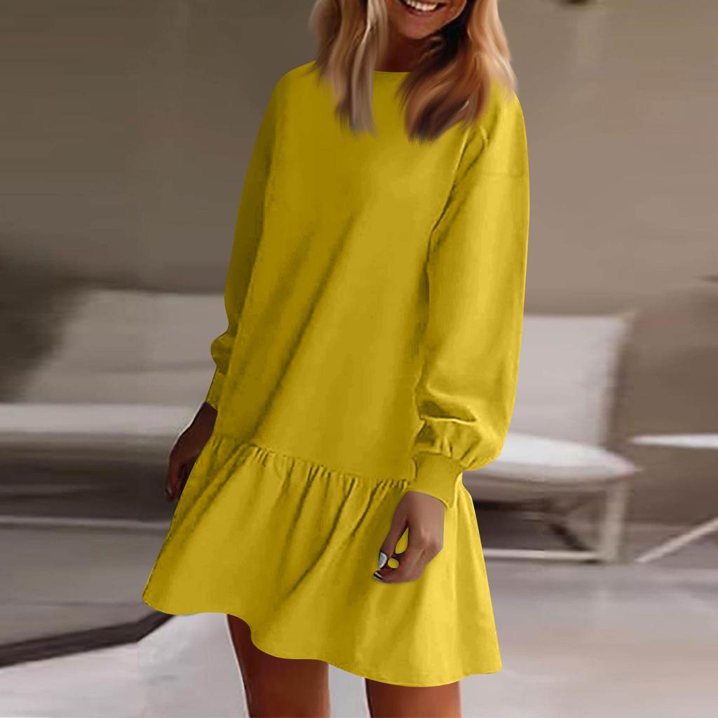 Women's  Long Sleeve Pullover Top Knit Ribbed Knit Patchwork Sweatshirt Dress Casual  Dresses