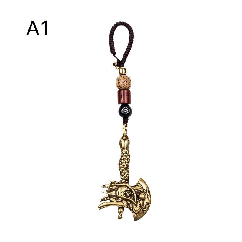 Punk Brass Dragon Head Axe Keychain Lucky Charm Car Key Ring Handmade Rope Vintage Gift For Men Women