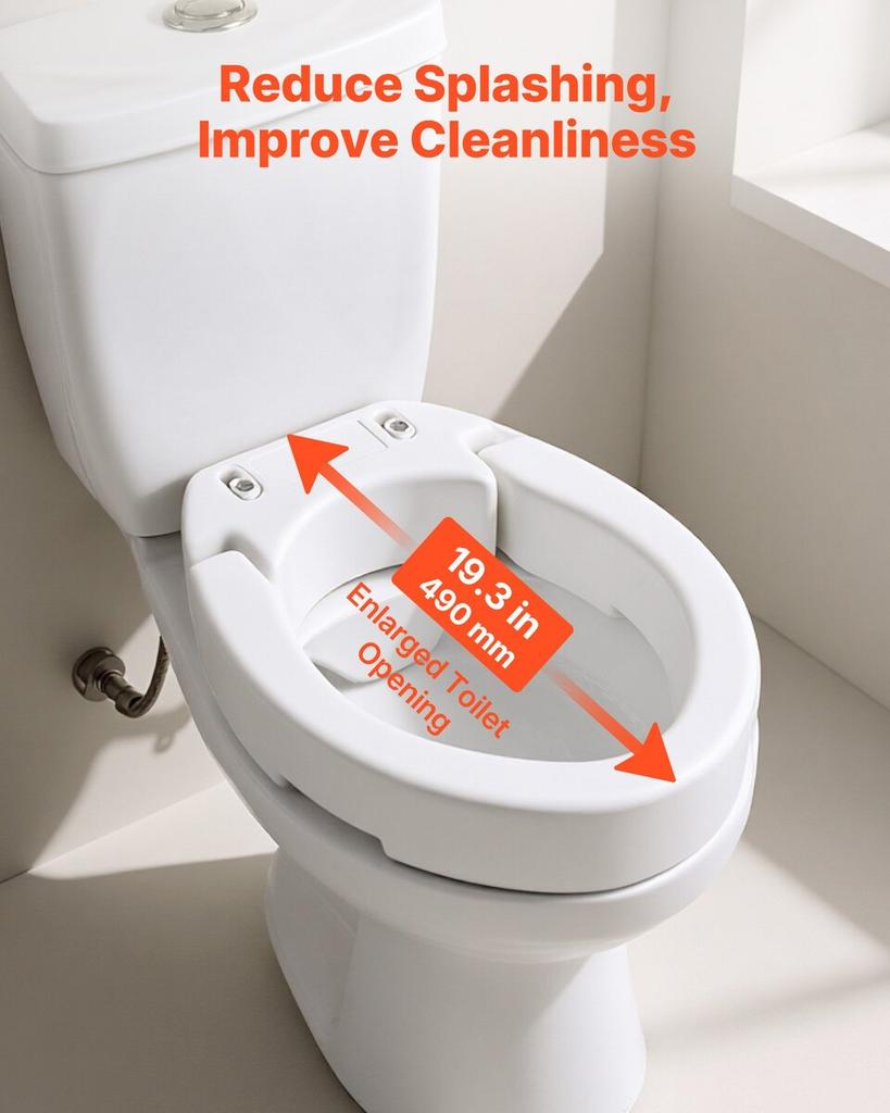 Raised Toilet Seat, 136.1 kg Load Capacity, 88.9 mm Lift Height, Commode Elevated Toilet Seat Riser with Enlarged Opening for Seniors, Elderly,