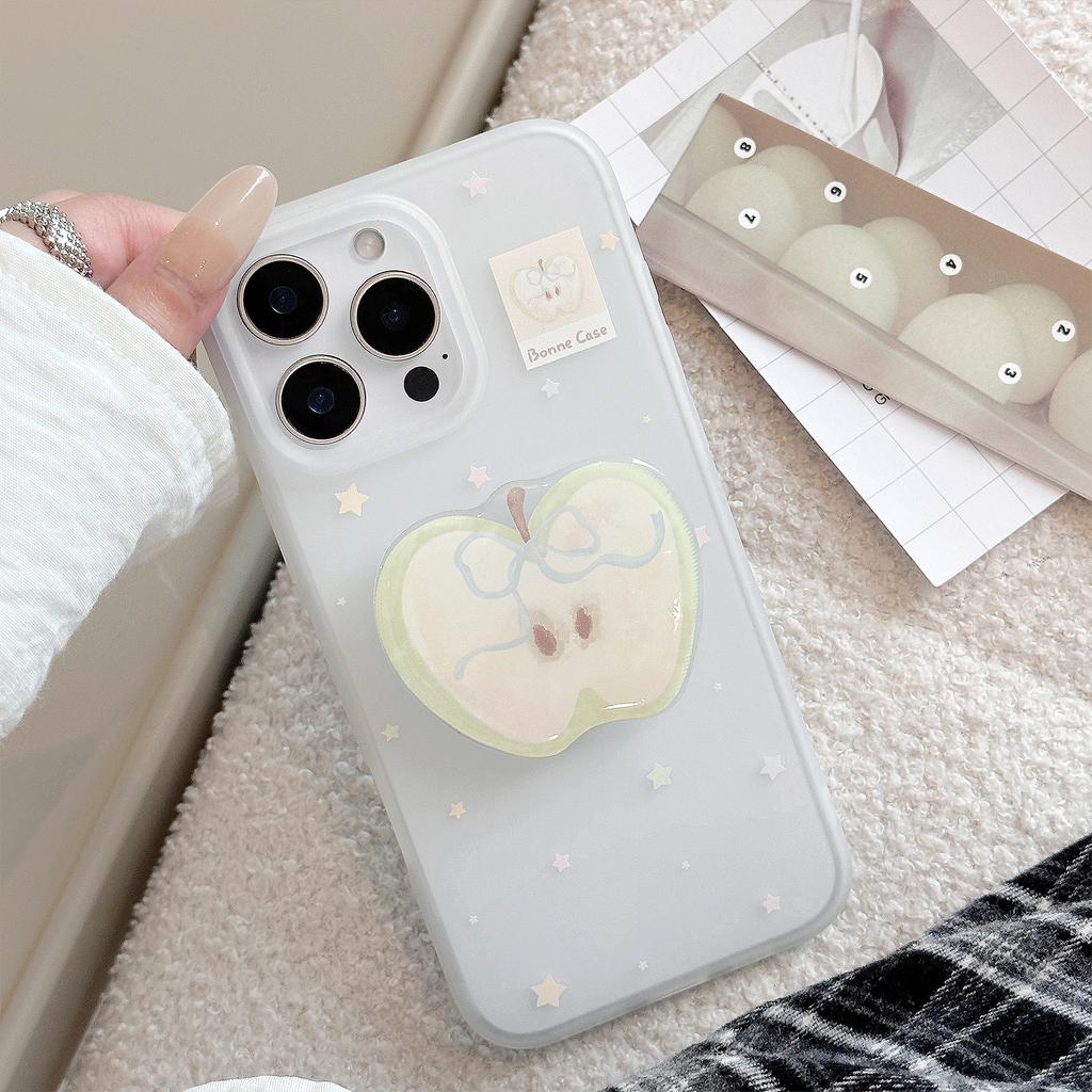 Green Apple Stand is suitable for Apple devices16promax Phone case iphone15Niche graffiti14Silicone17Lanyard