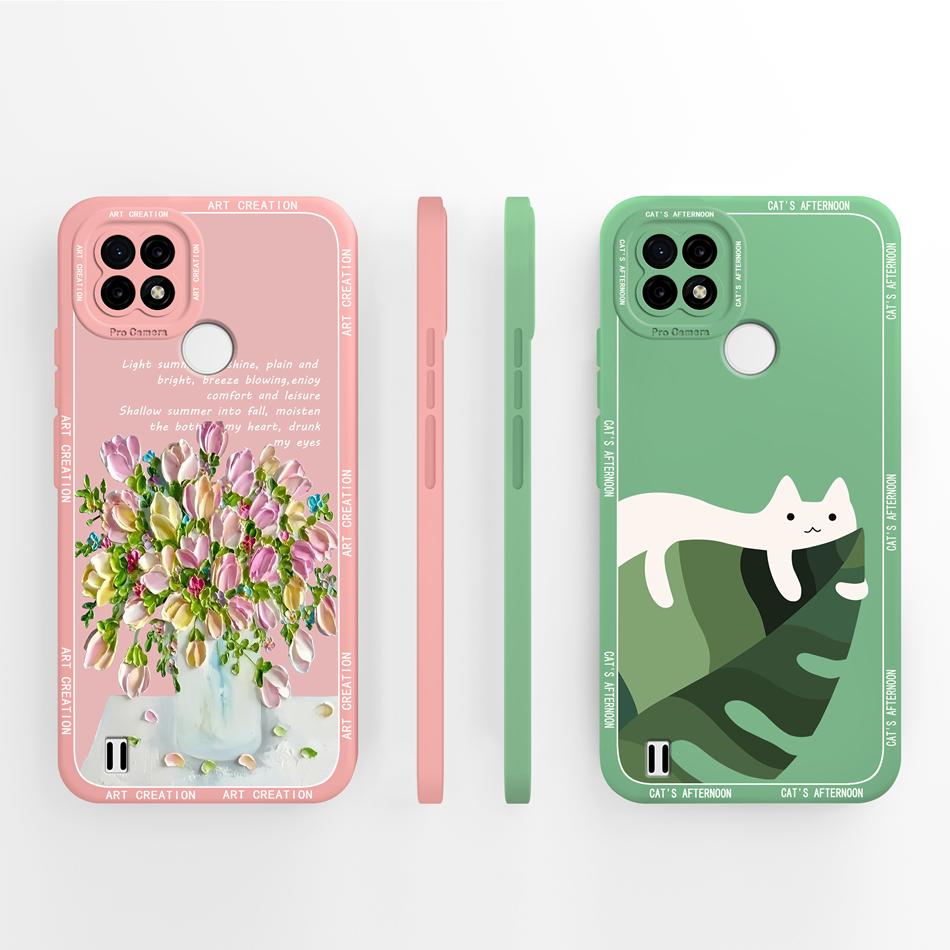 For Realme C21 C21Y C25 C25Y C25S Case Soft Liquid Silicone Phone Housing For Realme C 21 C 25 Anti Drop Artistic Back Covers