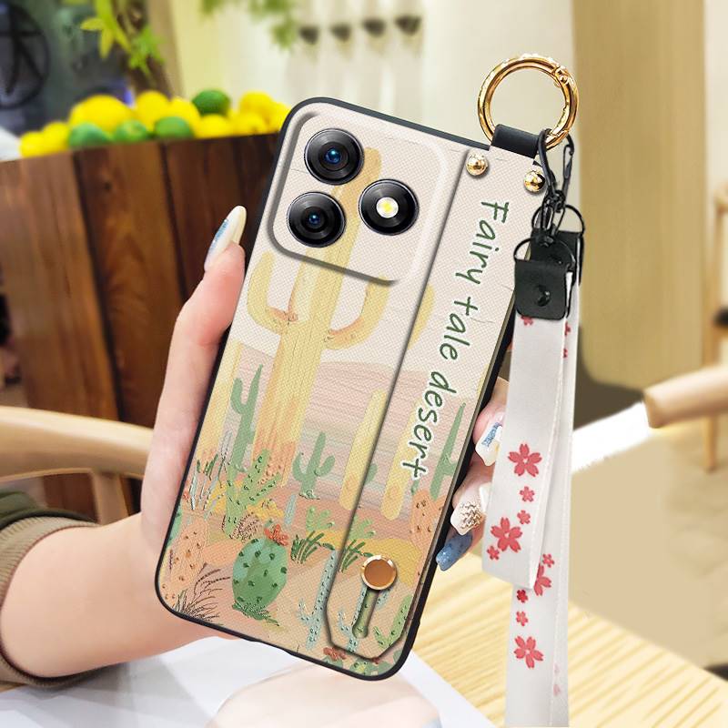 Anti-dust Soft case Phone Case For Ulefone Note18 Ultra Wristband Silicone Protective Oil Painting Fashion Design Flower