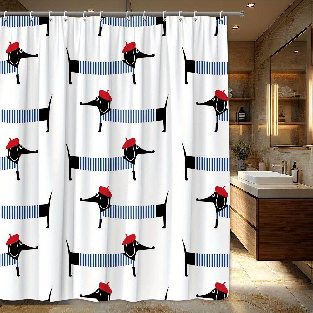 

Modern And Simple Playful Dachshund Shower Curtain Washable Dirt-Resistant Shower Head Waterproof Polyester Bath Curtain W60H190(CM)-1 Pcs